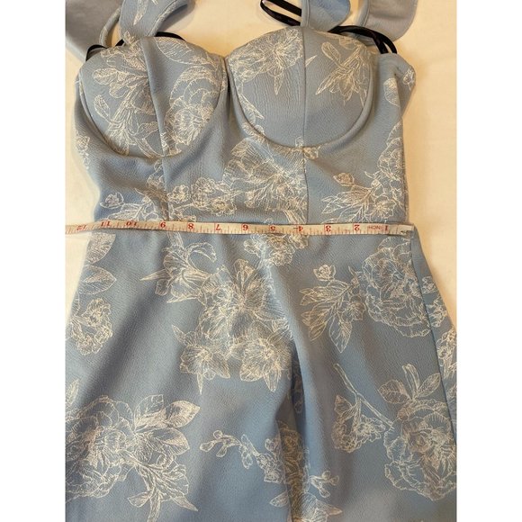 Material Girl Womens Floral Mini Dress Built-in Bra Backless Blue White SZ Small - Picture 8 of 9
